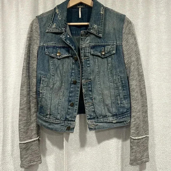 Free People Jackets & Blazers - Free People Jean Jacket with Fabric Sleeves